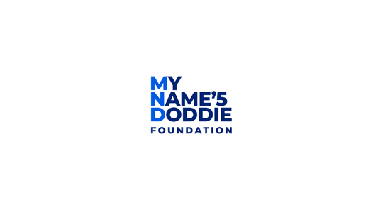 My Name'5 Doddie Foundation Logo - blue on white background.